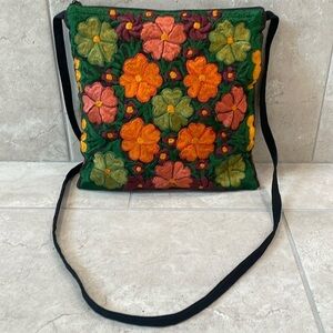 El Huarache vintage crossbody Orange Maroon and Green floral purse